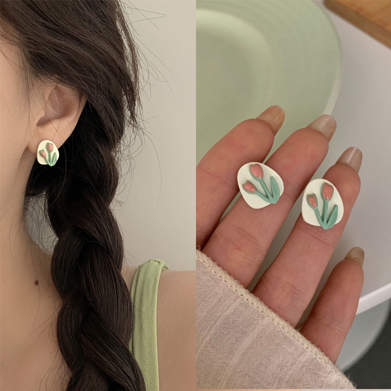 Anting Tusuk Sterling Silver 925 Model Daun Hijau Untuk Wanita