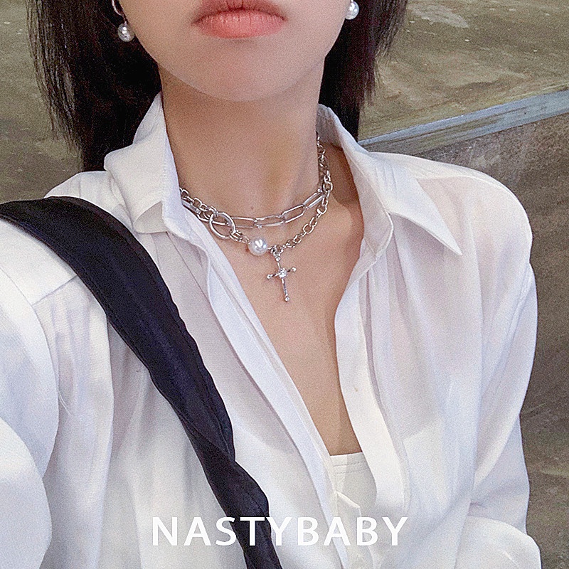 Double-layer twin kalung untuk wanita in hip hop gaya dingin kalung 2021new trendi temperamen klavik