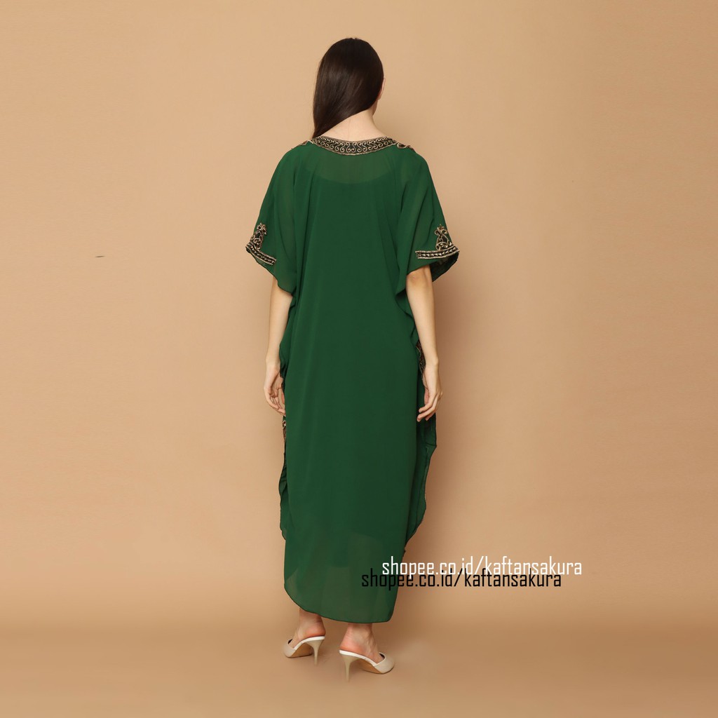 Kaftan Terbaru warna Putih hitam hijau navy coksu bahan Ceruty Cantik bordir tebal lebaran 2021