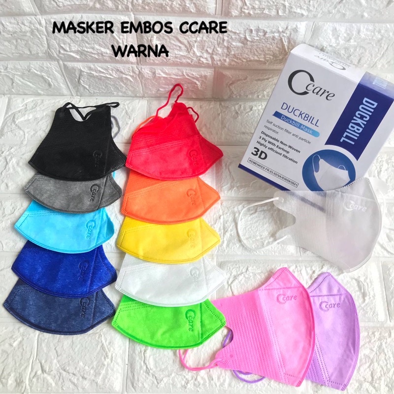 MASKER DUCKBILL CCARE GARIS EMBOS PUTIH HITAM MIX WARNA / EARLOOP DUCK BILL EMBOSS C CARE MURAH