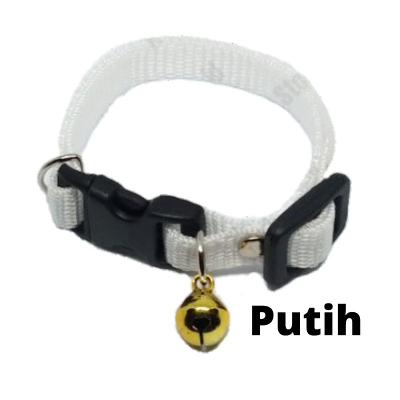 AKSESORIS KALUNG KUCING POLOS 1 LONCENG TEBAL 10MM -12MM PUTIH / KALUNG KUCING LONCENG