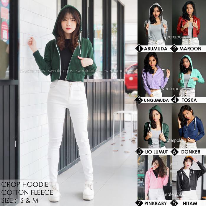 Jaket Crop Hoodie Hijau Tosca Wanita