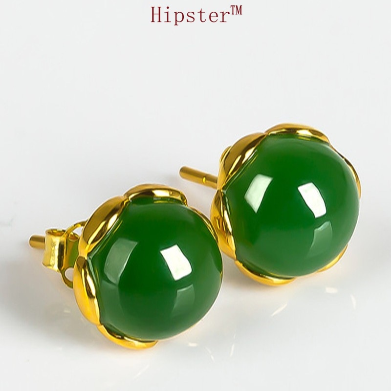 New Fashion Retro Natural Hetian Jade Elegant and Personalized Earrings