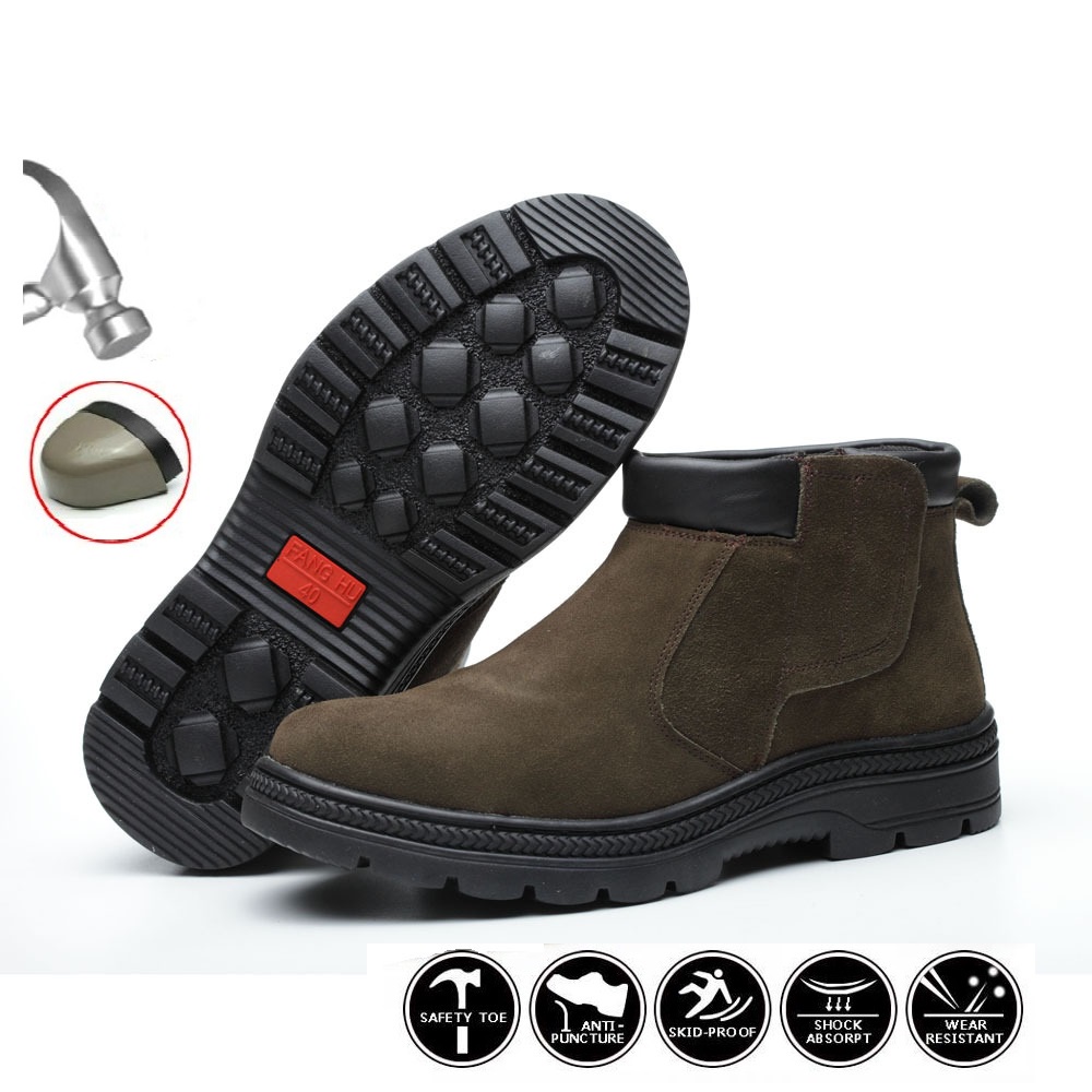 COD Safety Shoes Ujung Besi Kerja Proyek Kulit Asli Olahraga Sepatu Safety Boots Pria Kantor Konstruksi Waterproof 090