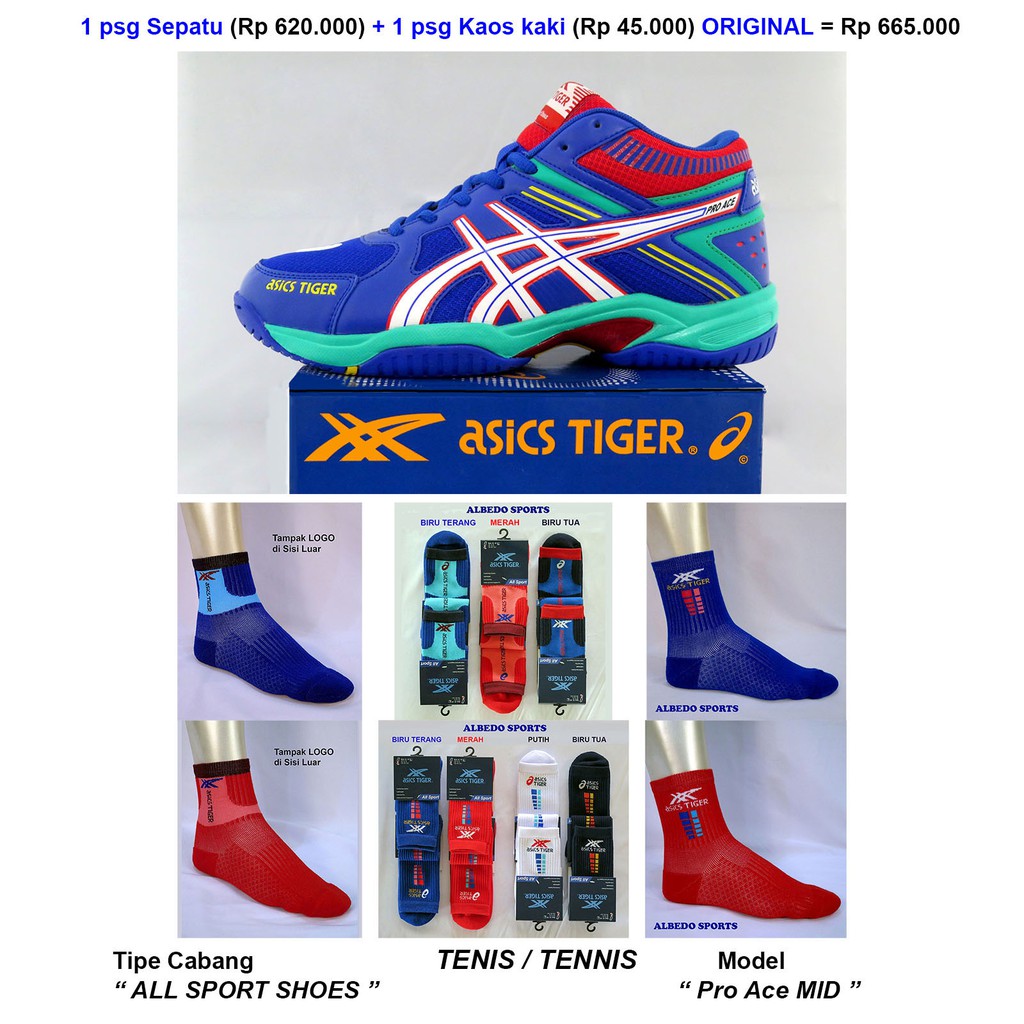 Sepatu Asics Tiger Tennis Tenis PROH ACE MID (Setengah Tinggi) Original 100% Free Kaos Kaki Olympic