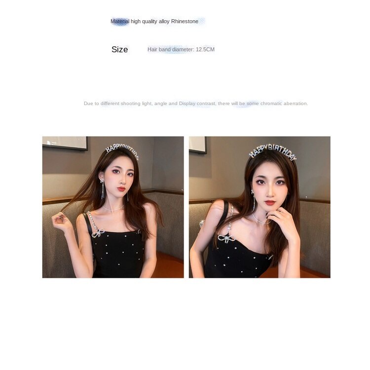 Bando Motif Tulisan Aksen Berlian Imitasi Untuk Wanita