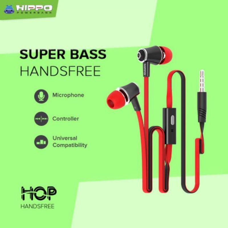 Headset Hippo Hop Earphone Super Bass Bisa Di gunakan di Semua Hp