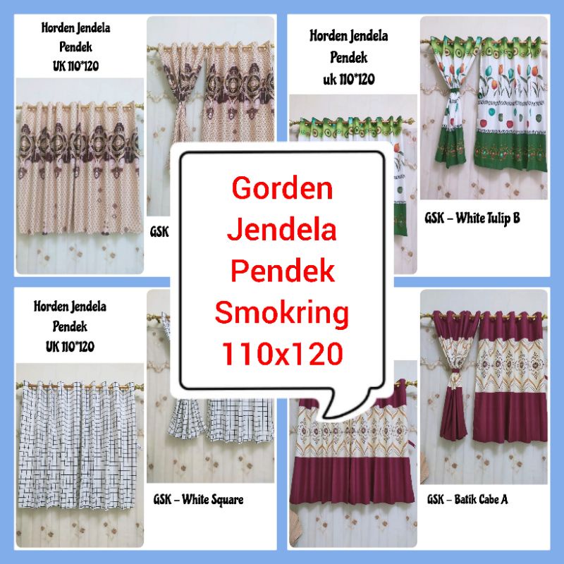 Gorden Tirai Jendela Pendek Smokring Ring Aneka Motif Batik Bunga Kotak Aesthetic 110x120 Murah COD