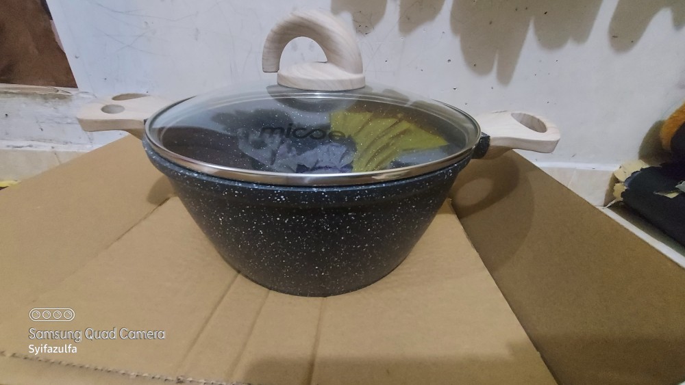 Micoe Panci Masak Penggorengan Panci Dapur Batu Maifan Panci Anti Lengket Sup Untuk Mie 24cm