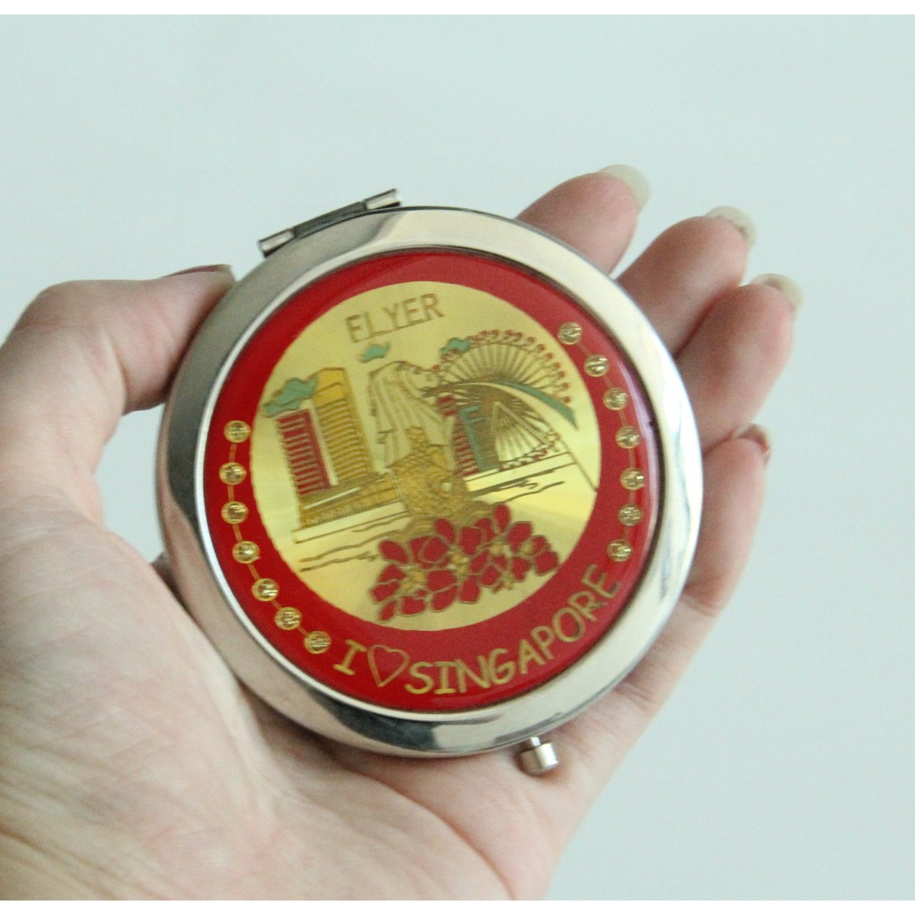 Cermin Mirror Kaca Singapore Souvenir Pocket Impor Gift Kecantikan