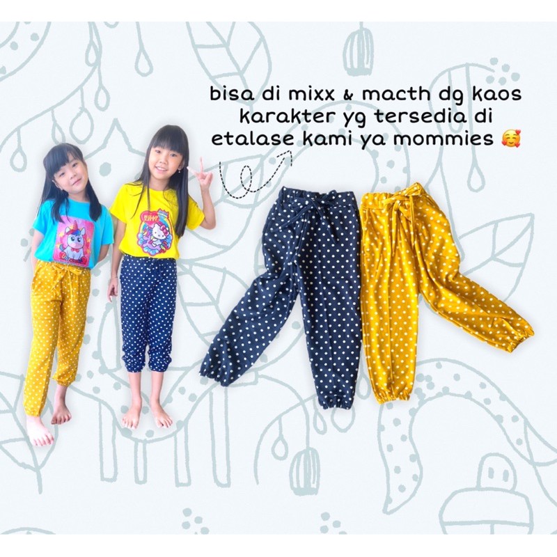 Premium Celana Panjang Jogger Anak Perempuan Cewek Pinggang Karet 3-10 Tahun Motif Polkadot Murah