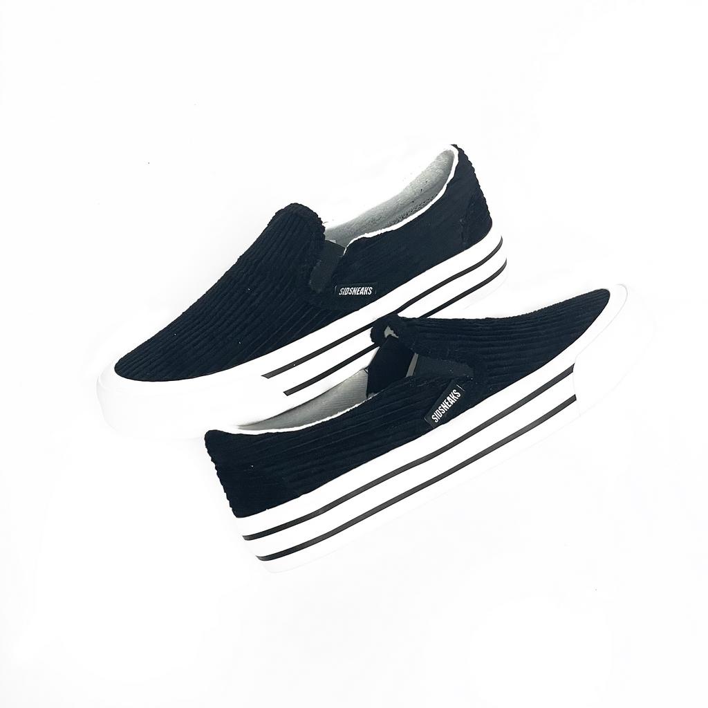 SIDSNEAKS Sepatu Slip On Pria Exelas Corduroy Black White