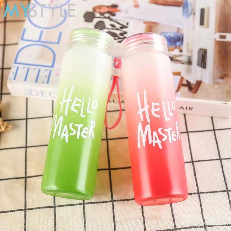 HAPPY TIME BOTOL MINUM KACA HELLO MASTER TUMBLR WARNA GRADASI DENGAN BOX