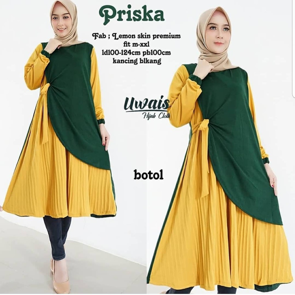 PRISKA TUNIK Moscrepe Baju Tunik Panjang Kancing Hidup Baju Atasan Wanita Busui Modern Terbaru