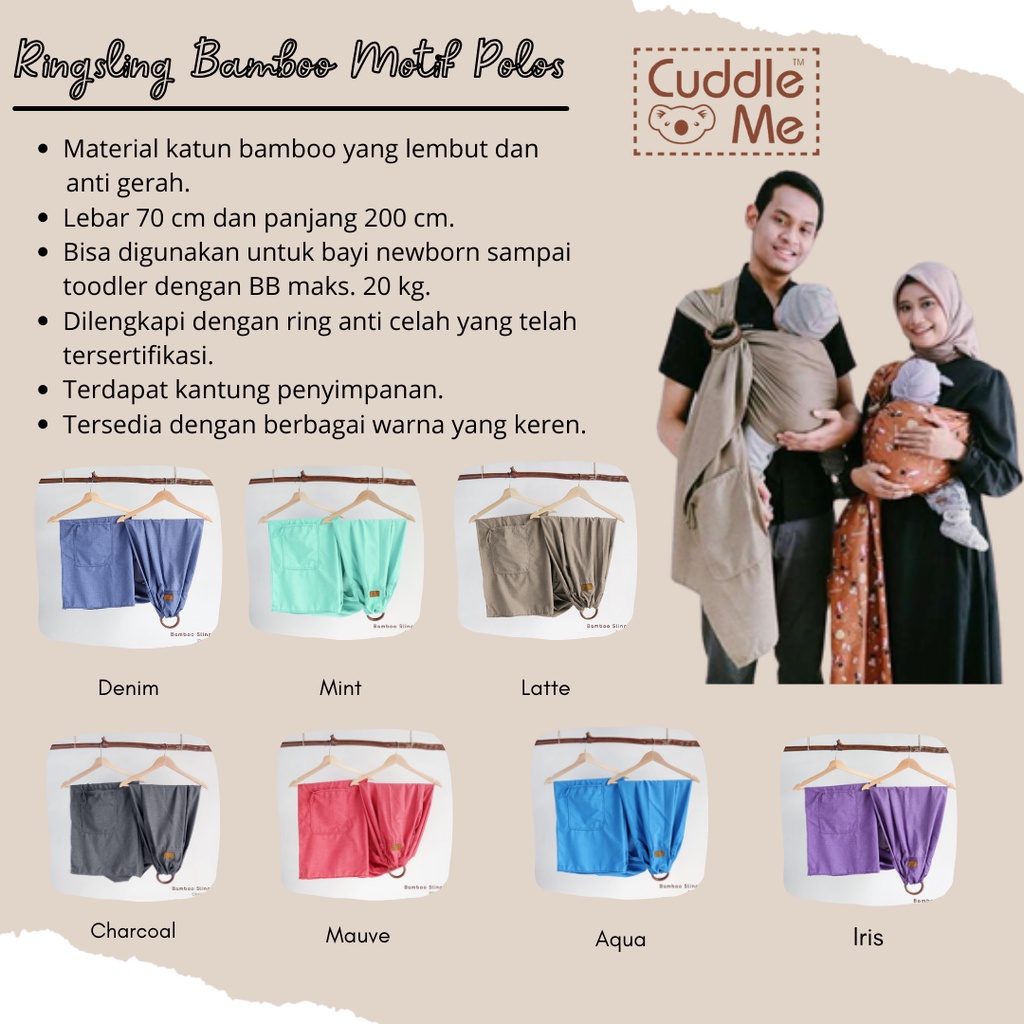 Ring sling bamboo cuddle me | gendongan anak Ringsling bayi polos motif | CuddleMe Ring sling Gendon