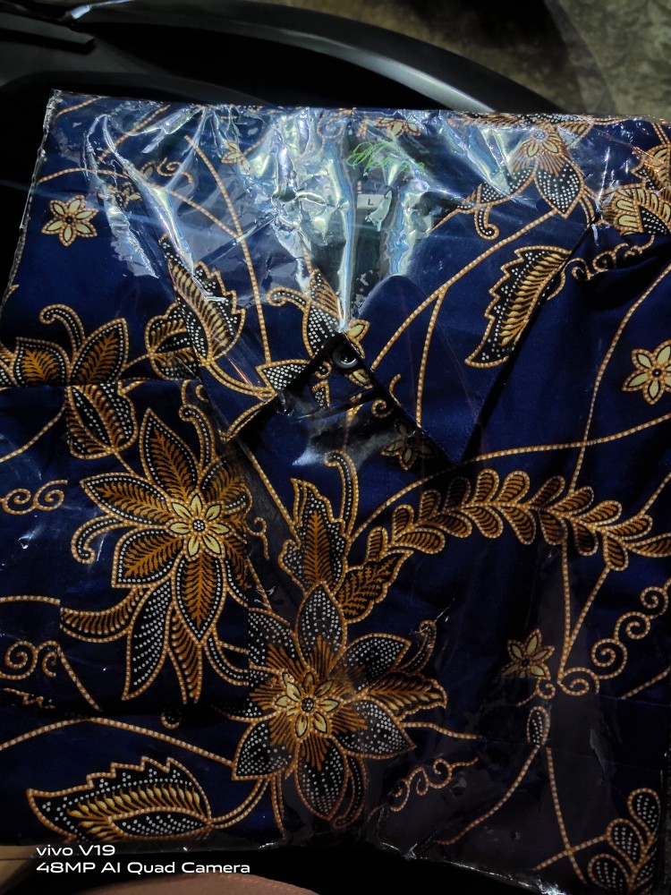 Kemeja Batik Pria Lengan Panjang Kembang Biru Katun Sragenan Full Furing Size M-xxl High Quality