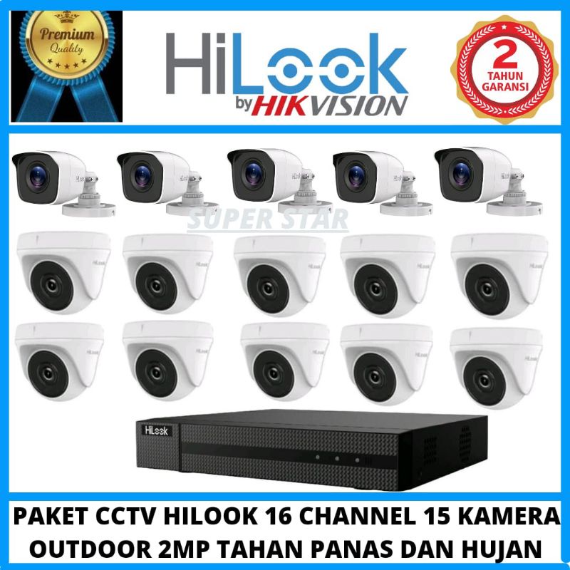 PAKET CCTV HILOOK 16 CHANNEL 15 KAMERA 2MP 1080P BISA ONLINE DI HP KOMPLIT