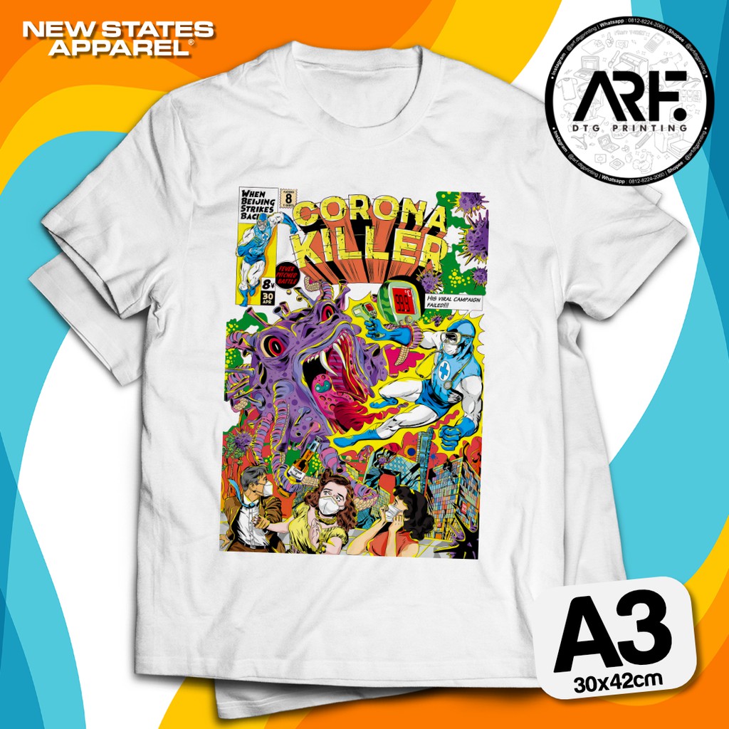 SABLON KAOS NEW STATES APPAREL SATUAN PRINT DTG A3 | KAOS PUTIH