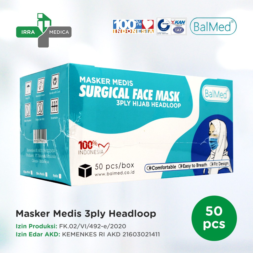 BalMed Masker Medis 3 Ply Headloop (Isi 50 pcs) TERMURAH - KEMENKES RI