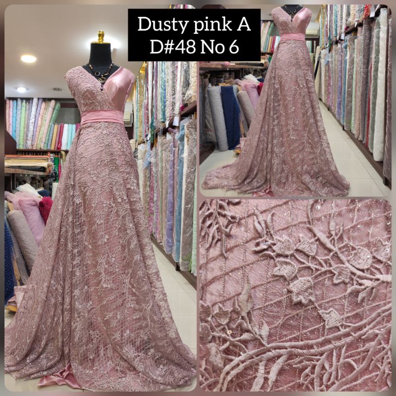 Kain Tile Brokat 3D Benang Silang Motif Bunga Akar D#48 No 6 Dusty Pink A.