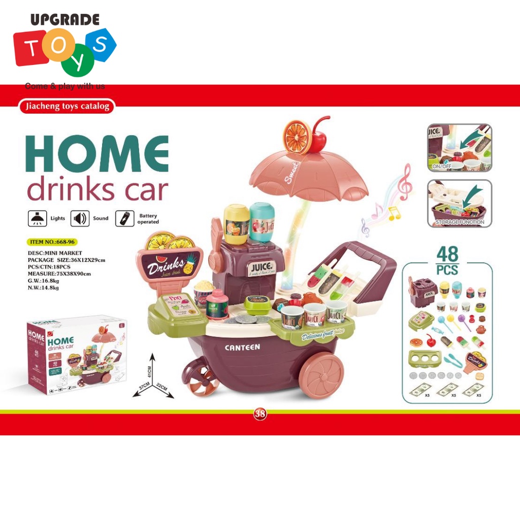 [UPGRADETOYS] Mainan Peran Gerobak Minuman Ice Cream Anak Dorong Home Drinks Juice Caravan Cart Pret