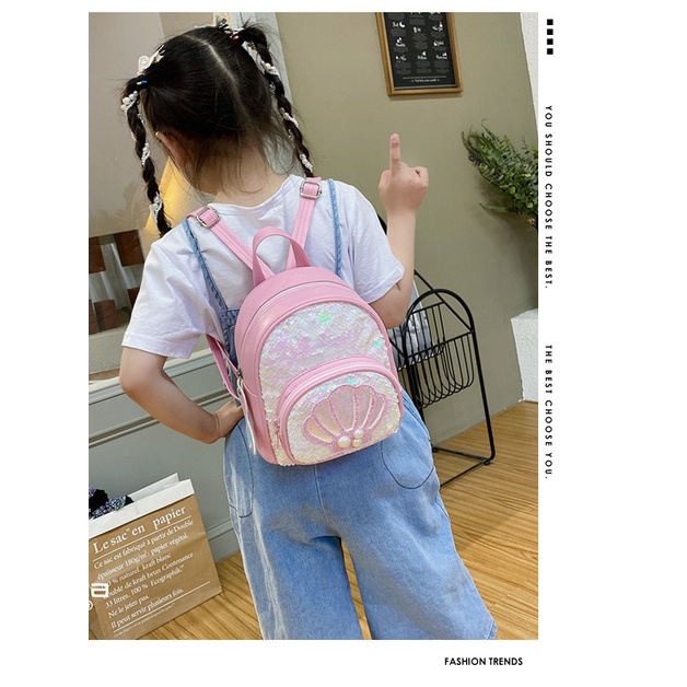 Tas Ransel Kerang sequin mermaid TR04 backpack shell anak perempuan paud fashion