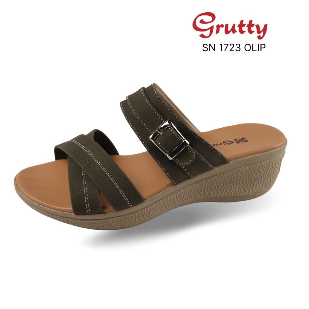 Sandal Wanita Slop Wedges Model terbaru Grutty SN1723 Warna Olip