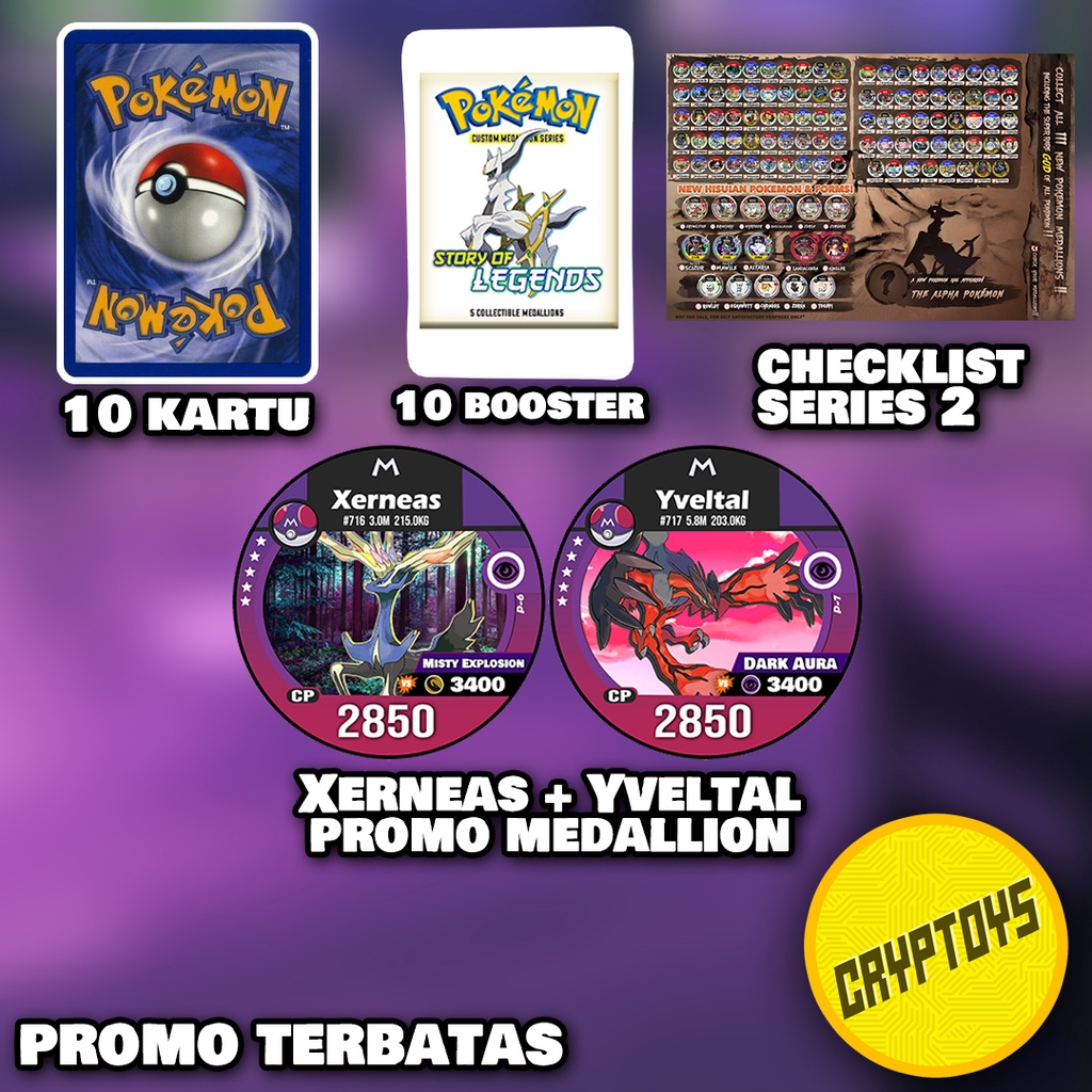 Promo Set SERIES 2 Medallion kustom Kartu pokemon TCG Indonesia series Story of legends tazos murah