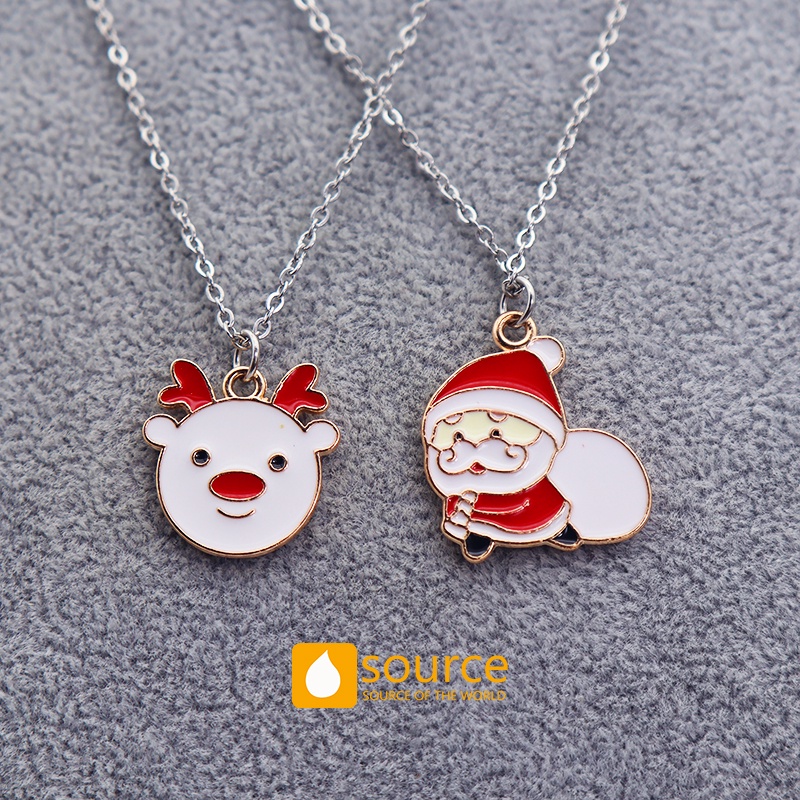 Set Kalung Rantai Liontin Kartun Hewan Warna-Warni Bahan Stainless Steel Untuk Aksesoris Natal