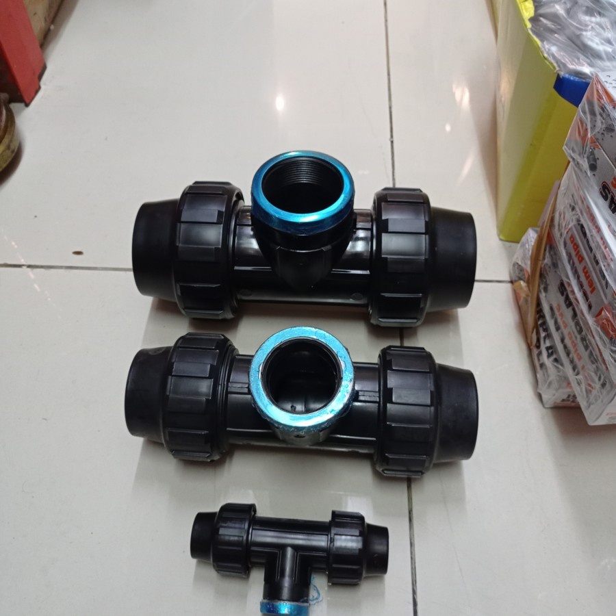 TEE FEMALE THREAD COMPRESSION PP HDPE 50 MM×50 MM