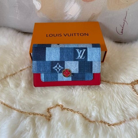 Dompet Wanita LV Flore Denim Canvas Chain Wallet