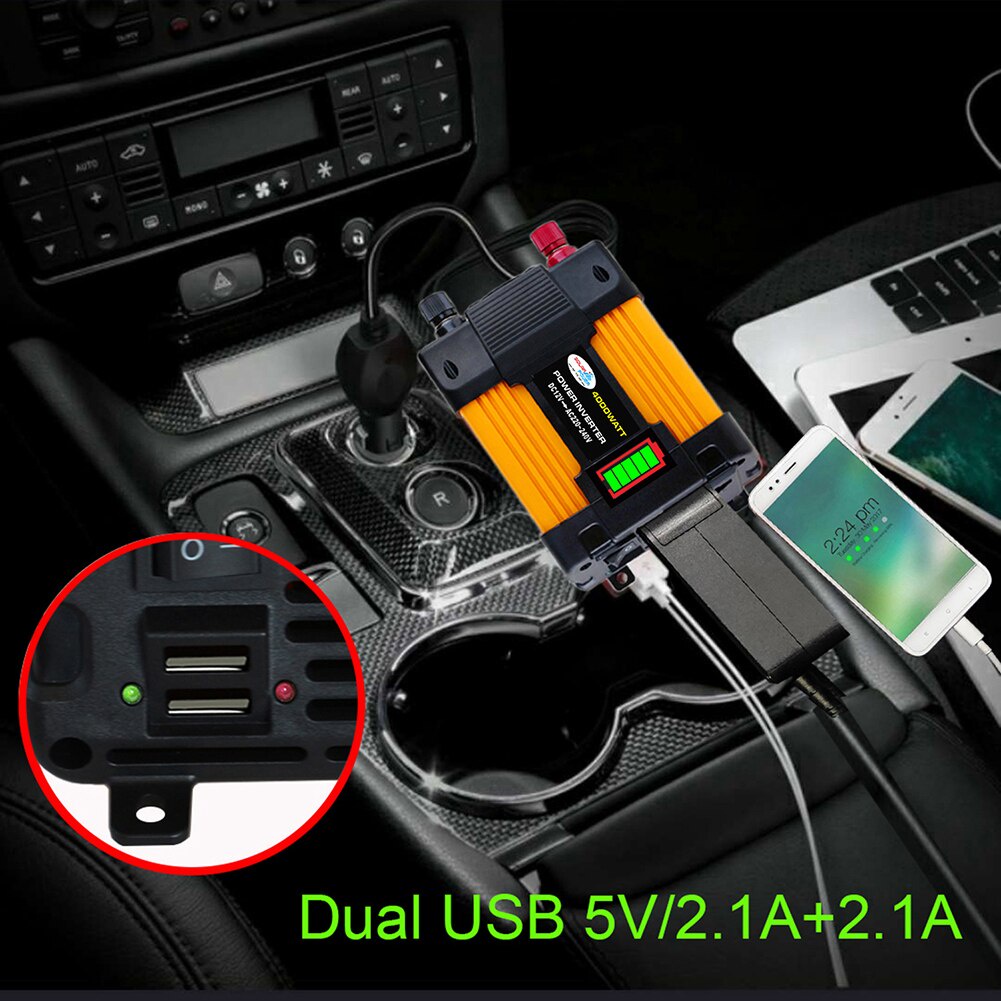 4000W  Power Inverter  Dc 12v Ac 220v Dual Usb  Dengan Display Led Untuk Mobil  Inverter Tenaga Surya