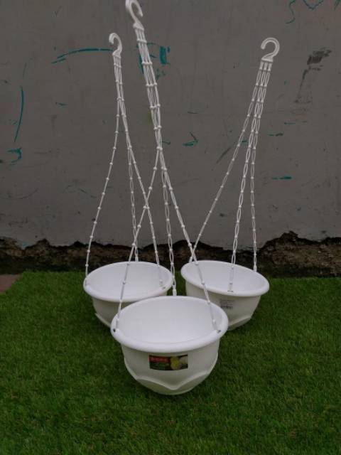 Pot bunga gantung clover no.07 lionstar warna putih keramik 22cm