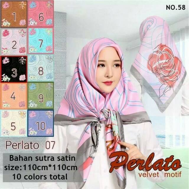 Jilbab Segi Empat Satin Velvet Motif Polkadot Bunga -seri : PERLATO 07