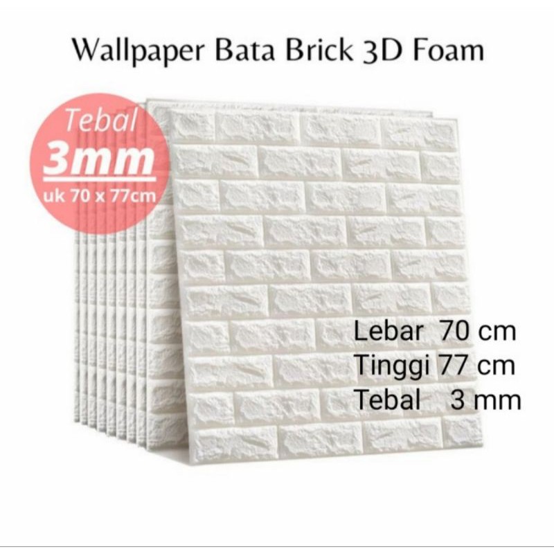 *Bisa COD* Wallpaper Dinding Foam Tebal 3D Bata Putih 70cm x 77cm Premium-7