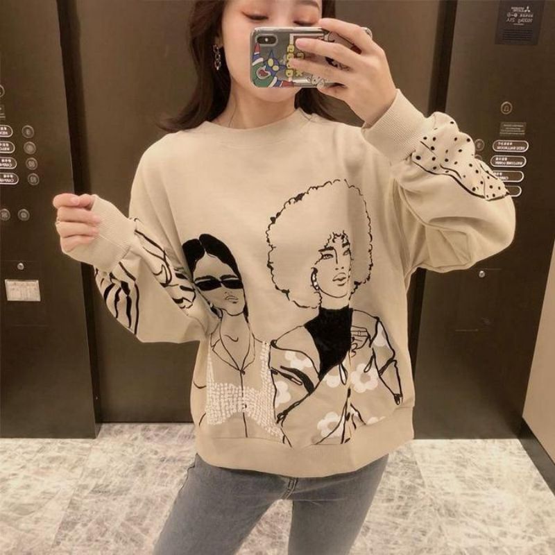 GIRL RETRO NUDE OVERSIZE CREWNECK SWEATER BAHAN BABYTERRY