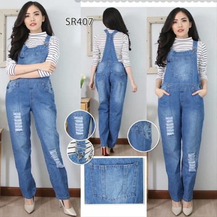 As BAJU CELANA  KODOK  OVERALL JUMSUIT JEANS TEBAL RIP SOBEK  