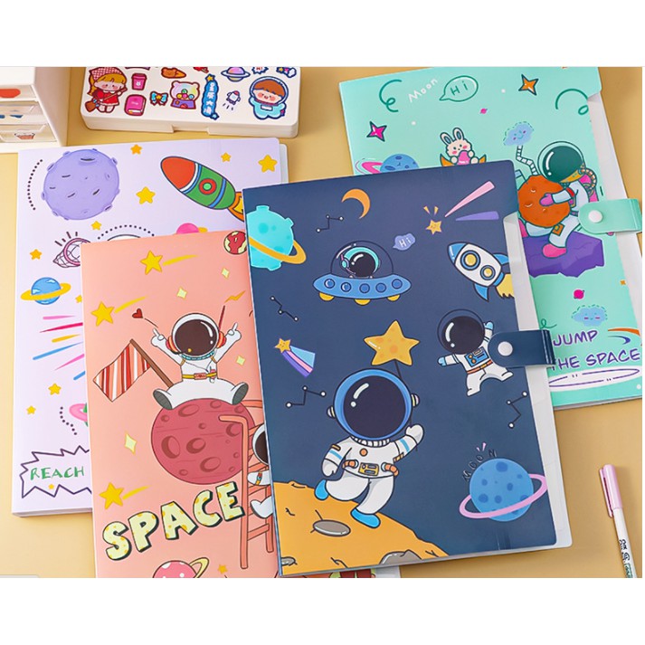 Map Folder Organizer Gambar Luar Angkasa Austronaut 6 Sekat / Map Folder A4 Motif Astronot Imut / Map Plastik 6 Sekat