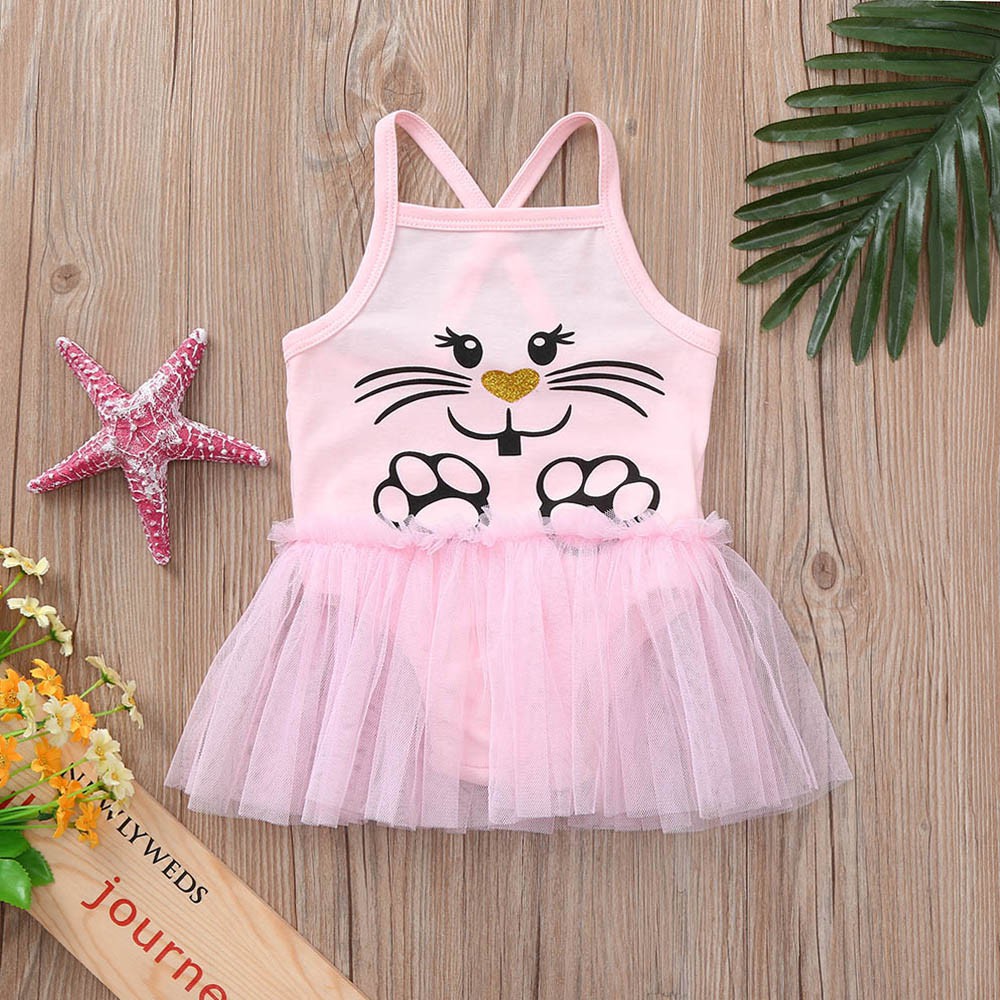 Romper Motif Print Kartun Anjing Bahan Lace Warna Pink Untuk Bayi