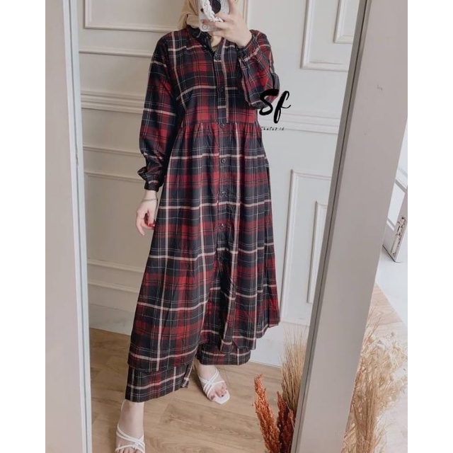 MANDA ONE SET WANITA / SETELAN RAYON DAILY ONE SET BAJU SETELAN PAJIMAS WANITA KEKINIAN-GINORA LONG MAROON