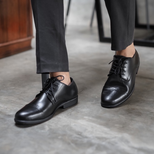 Derby Captoe Black | Sepatu Pantofel Formal Kerja Kuliah Pria Cowok Men Lokal Ori | FORIND x Worka