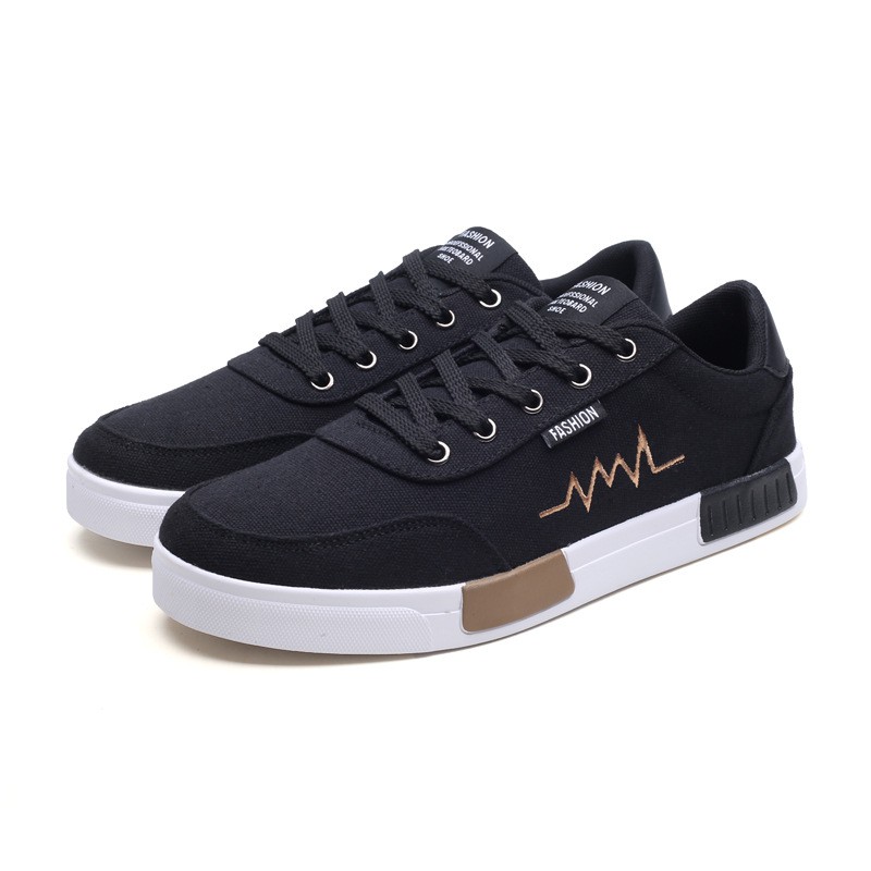 Leedoo Sepatu Sneakers Tali Pria Casual Sekolah Kerja Sport Kanvas MC302-Hitam