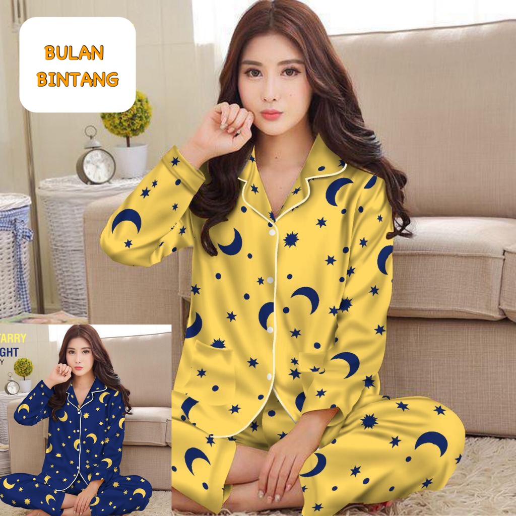 Piyama dewasa PP celana panjang baju panjang, katun jepang, fit to xl,motif BULAN BINTANG/ARMY/BUNGA