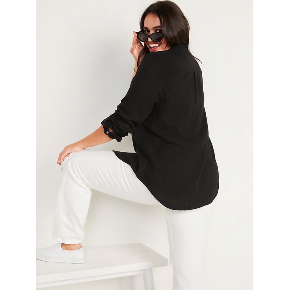 Kemeja Wanita Hitam Atasan Lengan Panjang Kekinian Black Blouse Woman-3