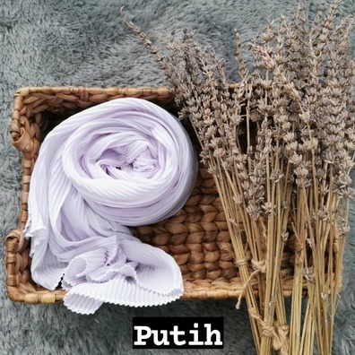 Pashmina Plisket Ceruty Baby Doll Pleated Shawl Full Lidi Hijab Ukuran 180 x 75 Jilbab Instant-HJ PLISKET PUTIH