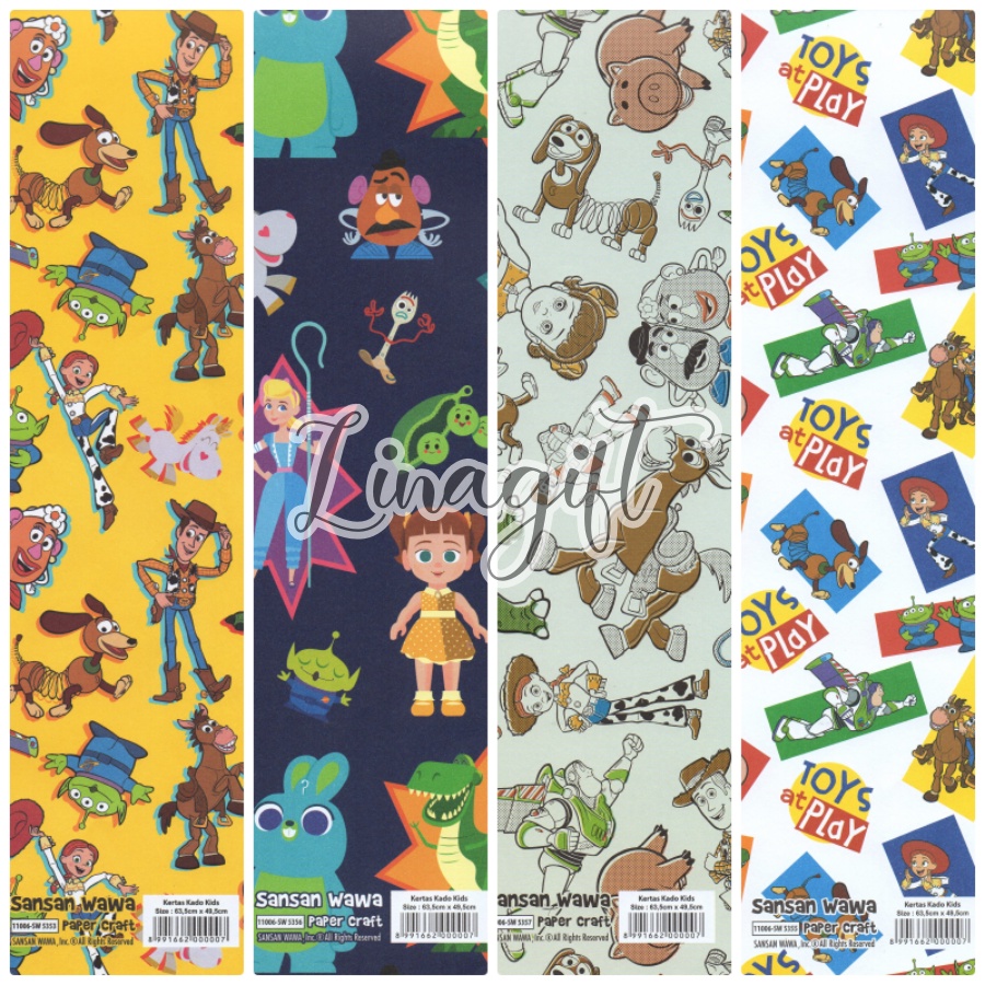 ( 5 Lembar ) TOYS STORY SANWA - KERTAS KADO - GIFT WRAPPING PAPER SANSAN WAWA WOODIE BUZZ LIGHT YEAR DINO MAINAN KADO ULANG TAHUN ANAK