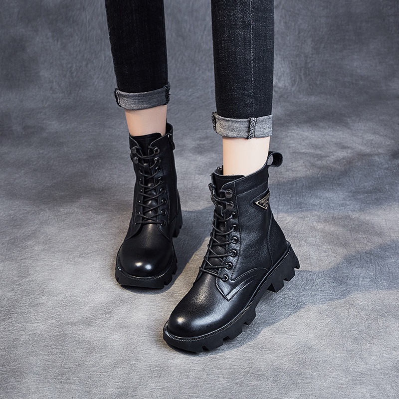 Sepatu Wanita Martin Boot  Dr. Martens Asli Kulit Inggris Chic Knight Boots Tebal Tumit Flat Kulit S