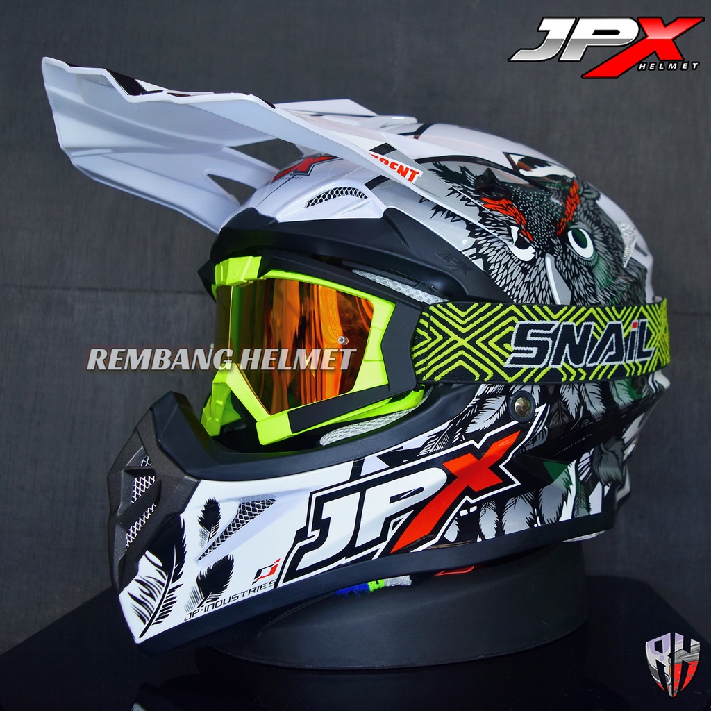 HELM JPX CROSS_FOX1 X13 - PEARL WHITE GLOSS PAKET GANTENG GOOGLE SNAIL HELM JPX KLX ORIGINAL HELMET MOTO TRAIL SUPERMOTO HELM FULL FACE MOTO CROSS TERBAIK TERMURAH-MX30 STABILLO/RED