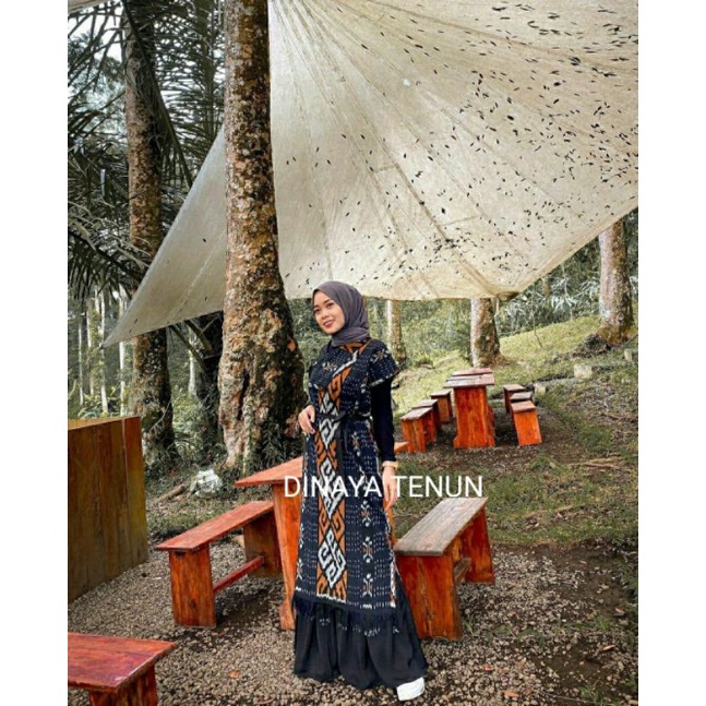 DRES TENUN ETNIK JEPARA - BAJU TENUN COUPLE - TUNIK TENUN JEPARA COKLAT