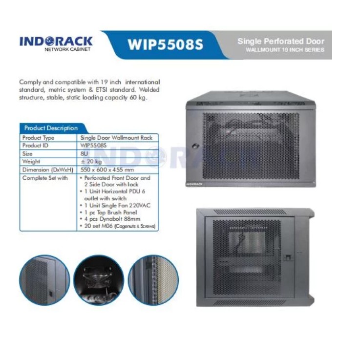 Wallmount Rack WIP5508S Rack Server 8U Single Perforated Door 19 inch Series